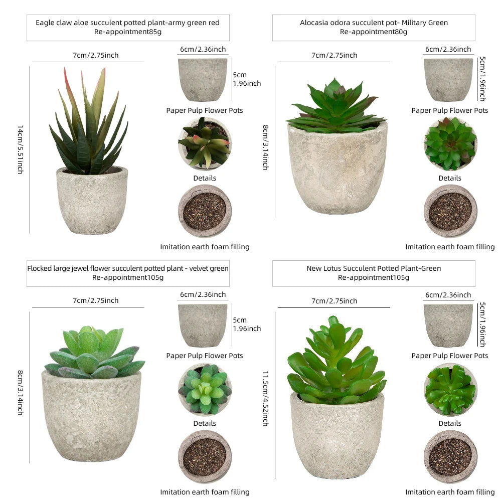 4Pcs Mini Fake Plants Decor for Office Desk Decor - Tiny Realistic Fake Succulent Plants Artificial Potted Set Cute Decoration