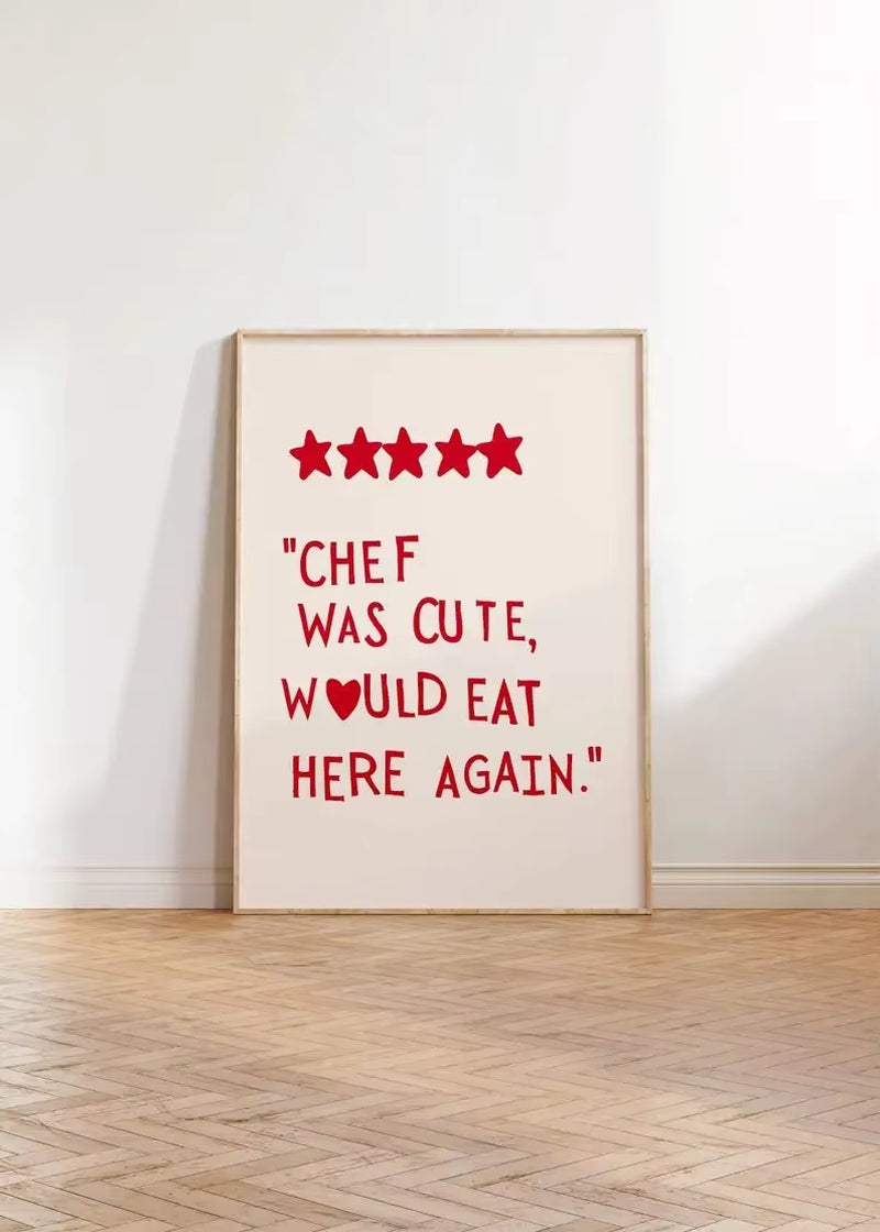 Minimalist Heart Red Quote Poster Prints Aesthetic Kitchen Cute Cooking Wall Art Picture Nordic Canvas Painting Restaurant Decor