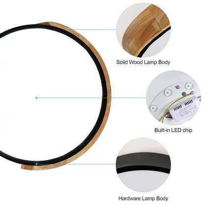 24W Modern LED Ceiling Light round Wooden Indoor Ceiling Lighting Ø30Cm 2400Lm,White Light 6500K,For Bathroom Living Room Kitche