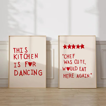 Minimalist Heart Red Quote Poster Prints Aesthetic Kitchen Cute Cooking Wall Art Picture Nordic Canvas Painting Restaurant Decor
