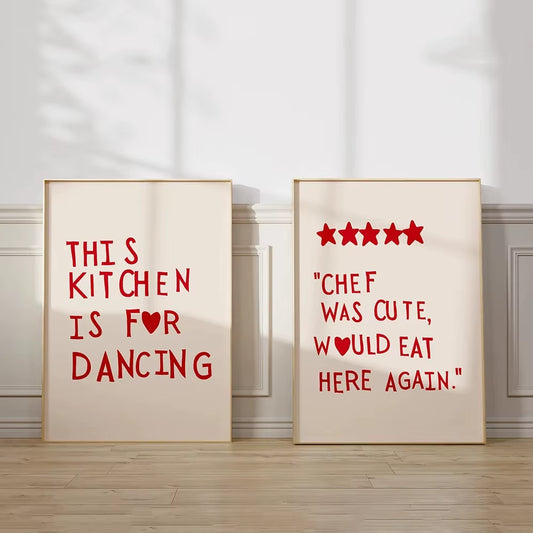 Minimalist Heart Red Quote Poster Prints Aesthetic Kitchen Cute Cooking Wall Art Picture Nordic Canvas Painting Restaurant Decor