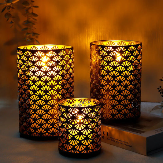 3Pcs Fan Pattern Metal Candle Holder Vintage Table Candleholder Candlestick Holders for Home Decor Wedding Party Garden 3 Size