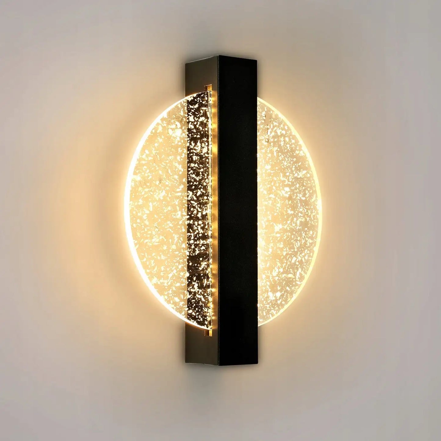 Modern LED Wall Light with Silver Leaf, round Black, Acrylic, Warm Light 3500K, for Bedroom Living Room