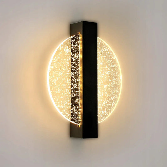 Modern LED Wall Light with Silver Leaf, round Black, Acrylic, Warm Light 3500K, for Bedroom Living Room