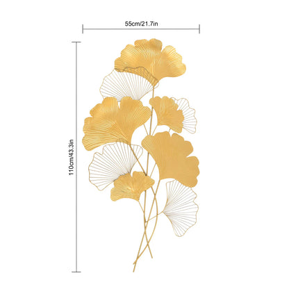 Wall Decoration Metal Gingko 55 X 110 Cm,Wall Decoration 3D Art Abstract Decoration Gold F/Homes Villa Models Hotel Restaurant